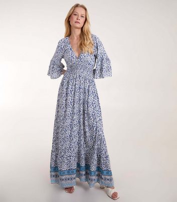 Blue Vanilla Blue Floral Print Shirred Waist Maxi Dress New Look