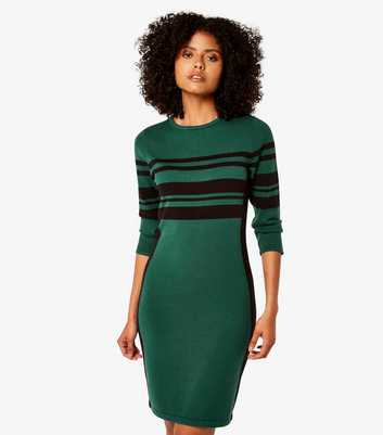 Apricot Green Stripe Panel Knit Mini Bodycon Dress