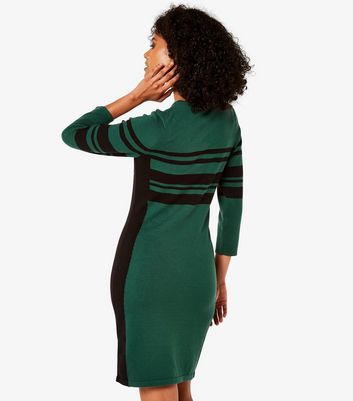 Apricot Green Stripe Panel Knit Mini Bodycon Dress New Look