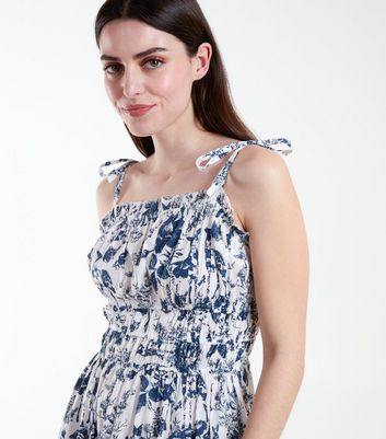 Blue Vanilla Blue Floral Strappy Tiered Midi Smock Dress New Look