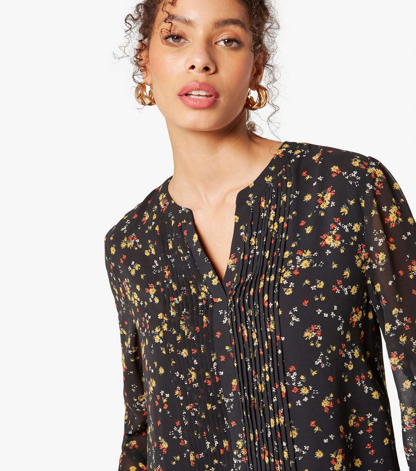 Apricot Black Ditsy Floral Long Sleeve Top Image 4