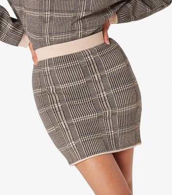 Apricot Stone Check Knit Mini Skirt New Look