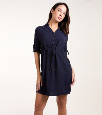 Blue Vanilla Navy V Neck Mini Shirt Dress New Look