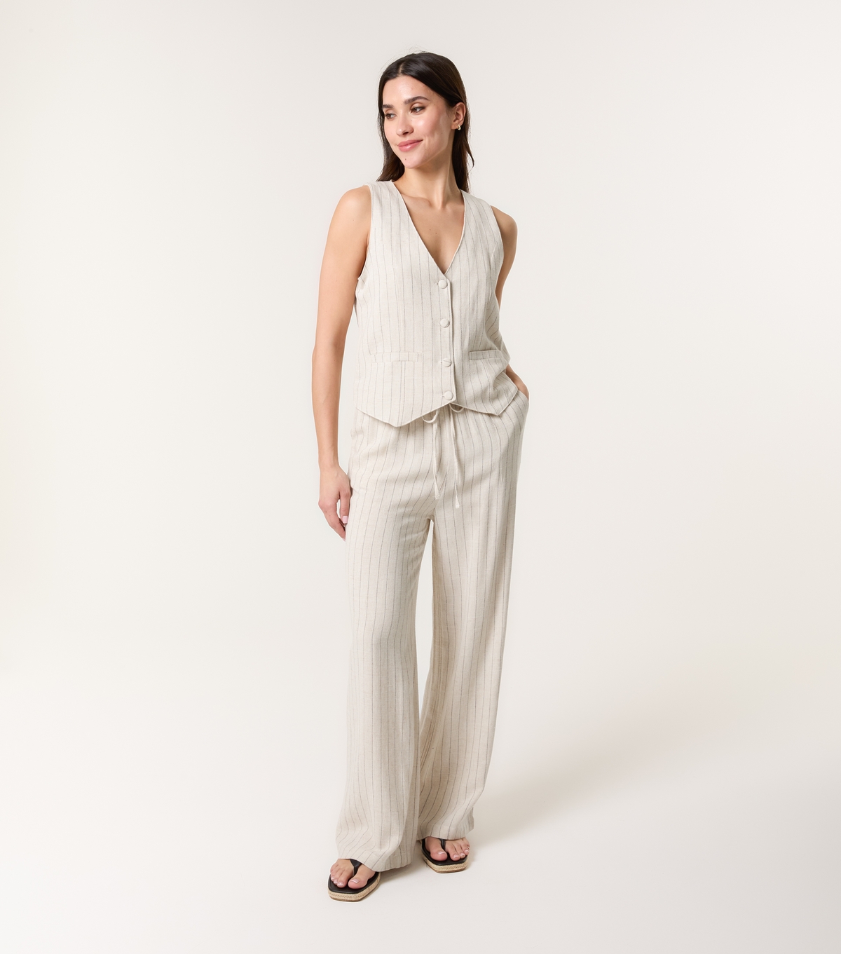 Women's Stone Stripe Wide Leg Trousers Blue Vanilla New Look