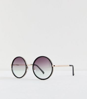 Black Round Frame Sunglasses New Look
