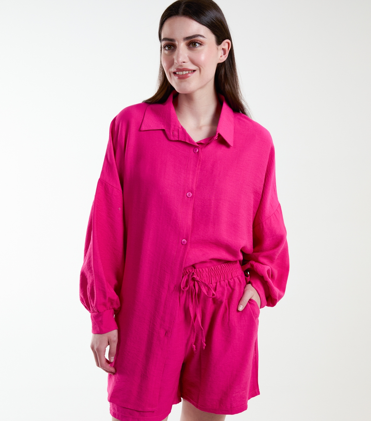 Women's Bright Pink Linen-Look Shirt and Short Set Blue Vanilla New Look