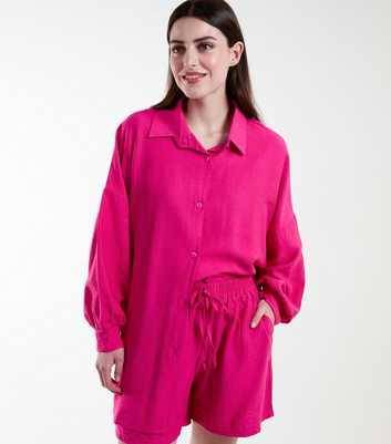 Blue Vanilla Bright Pink Linen-Look Shirt and Short Set 