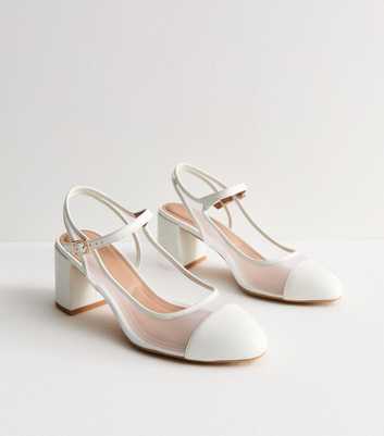 White Mesh-Panelled Mary Jane Court Shoes