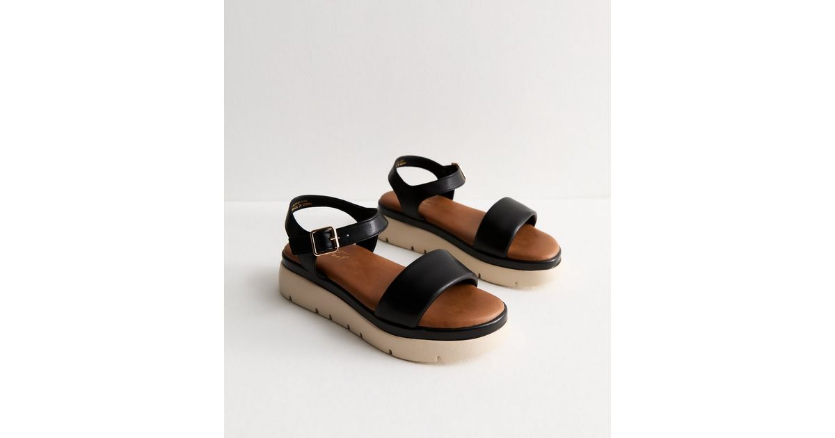 Black 2-Part Flatform Sandals New Look