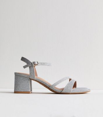 Silver Shimmer Block Heel Sandals New Look