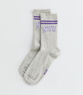 Pale Grey NYU Tube Socks New Look