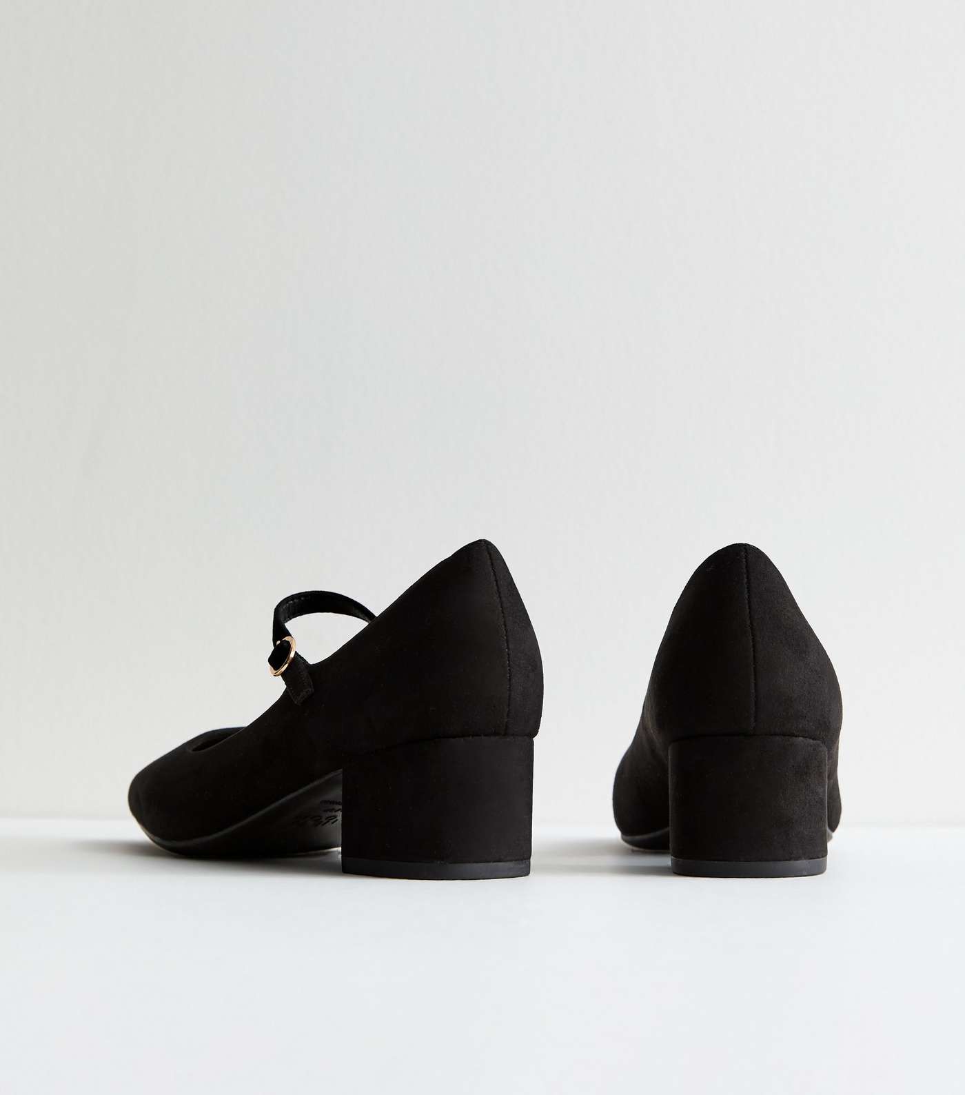 Black Suedette Block Heel Court Shoes Image 4