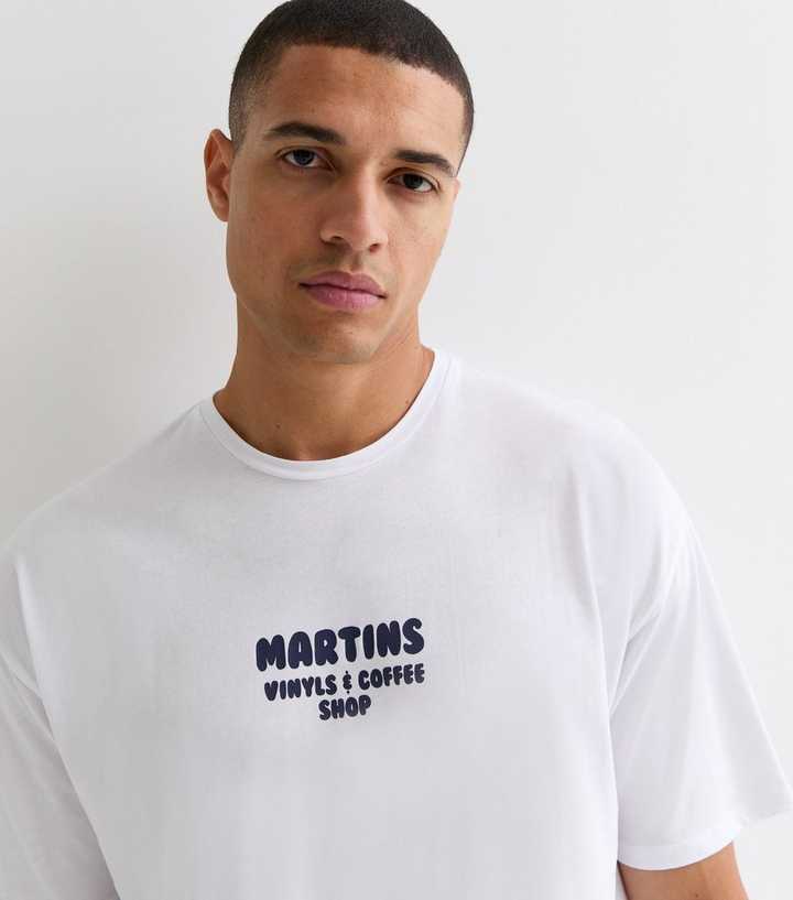 White Cotton Vinyl Coffee Shop Front and Back Logo T-Shirt