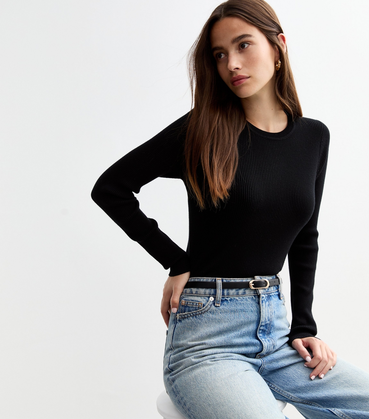 Women's Black Rib Knit Crew Neck Jumper New Look