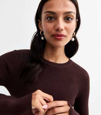 Brown Rib Knit Crew Neck Jumper 