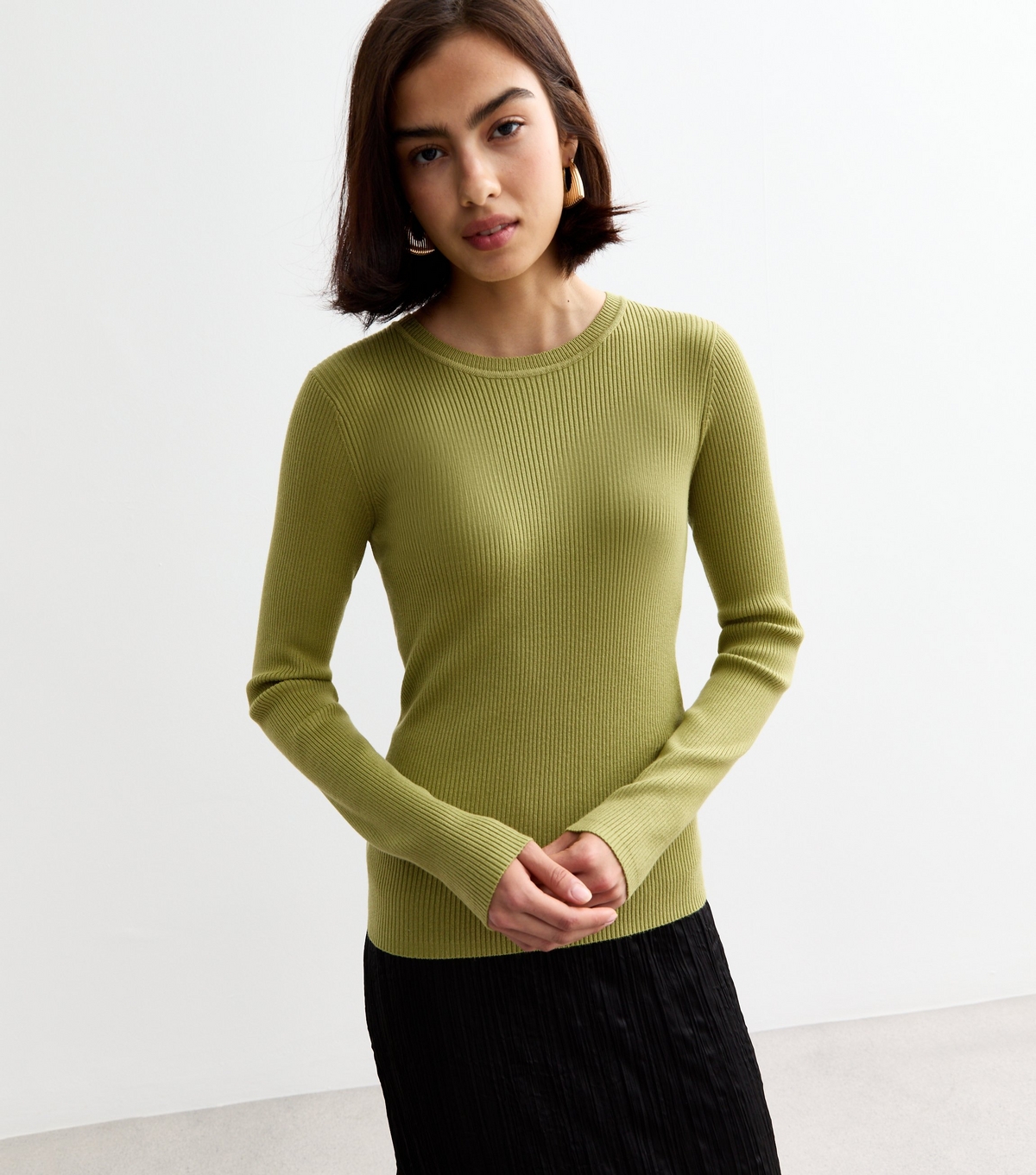Women's Green Rib Knit Crew Neck Jumper New Look
