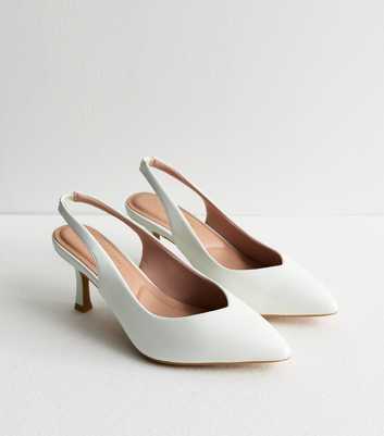 Wide Fit White Leather-Look Slingback Court Shoes