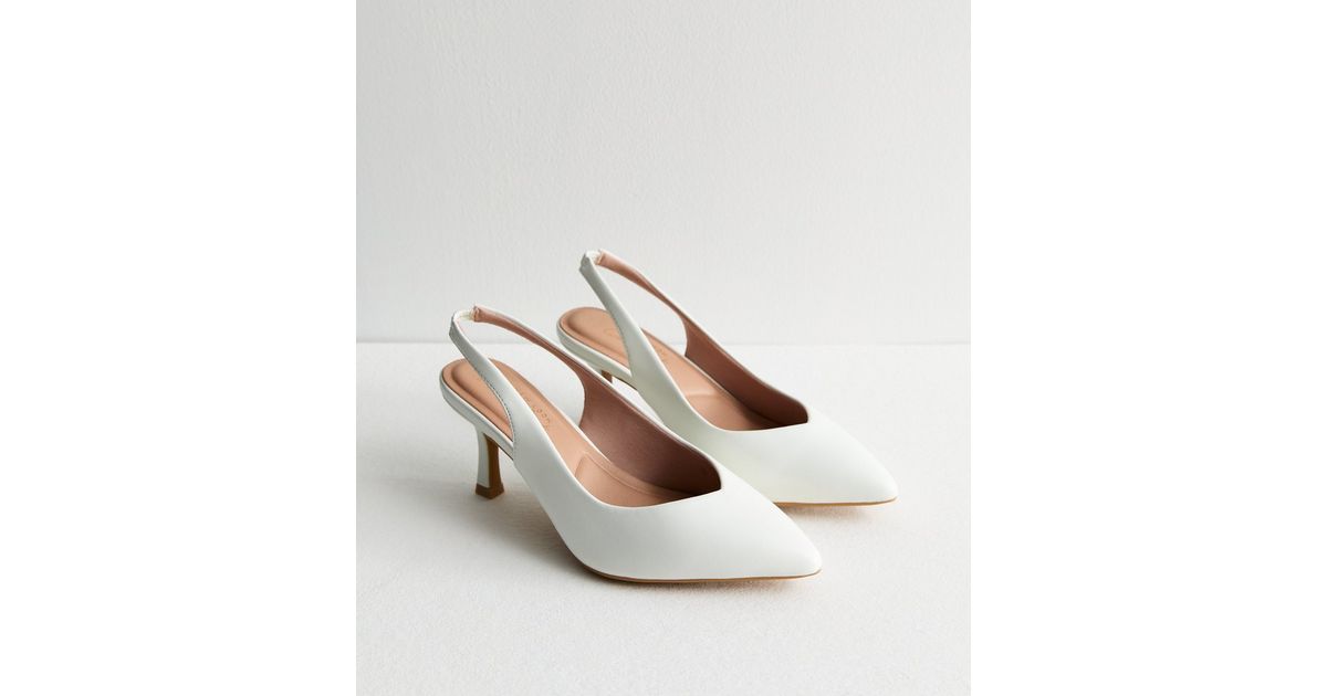 Wide Fit White Leather-Look Slingback Court Shoes New Look