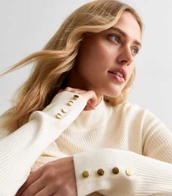 Off White Ribbed Buttoned Cuff Jumper