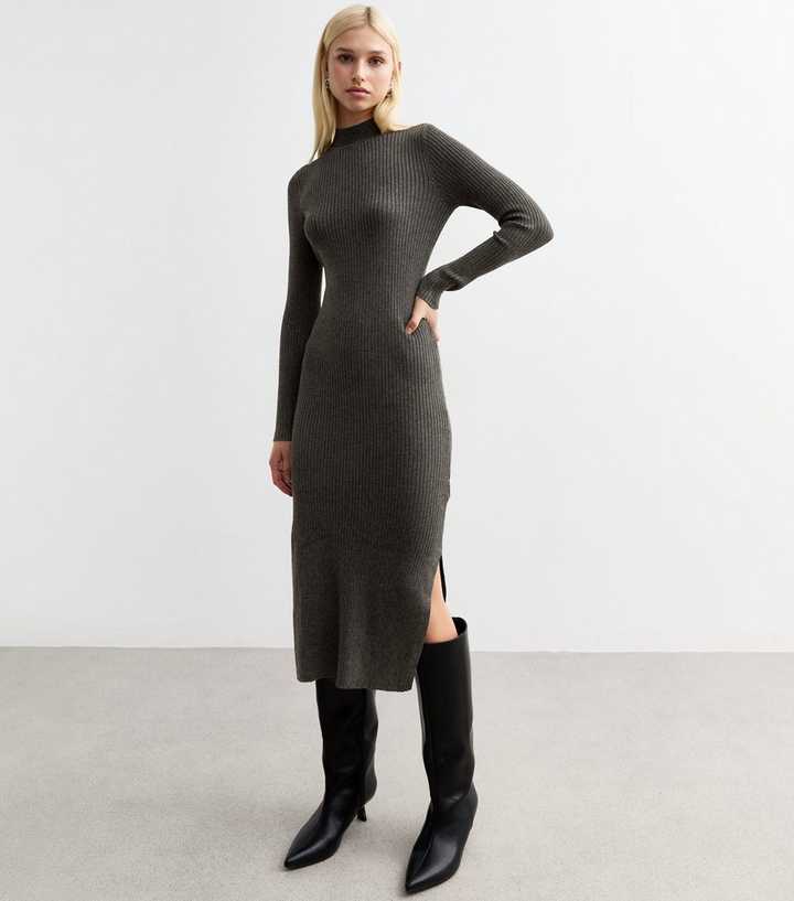 strapless open back dress Alexandra Long Sleeve Knit Cable Midi Dress Gray main image 0