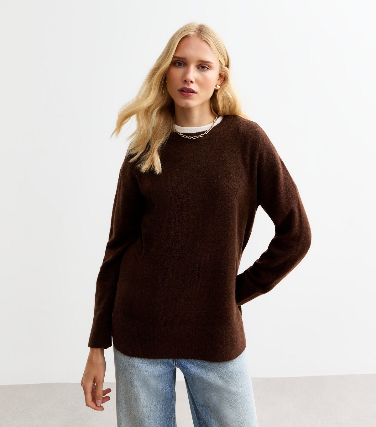 Women's Brown Side Slit Jumper New Look