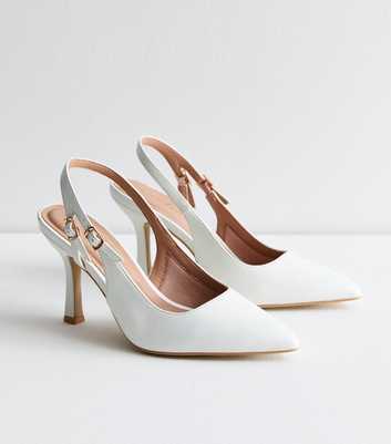 White Faux Leather Slingback Stiletto Heel Court Shoes