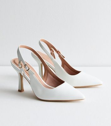 White Faux Leather Slingback Stiletto Heel Court Shoes New Look
