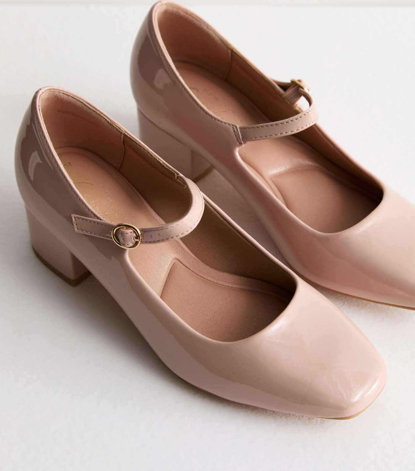 Pale Pink Patent Mary Jane Block Heel Court Shoes Image 3
