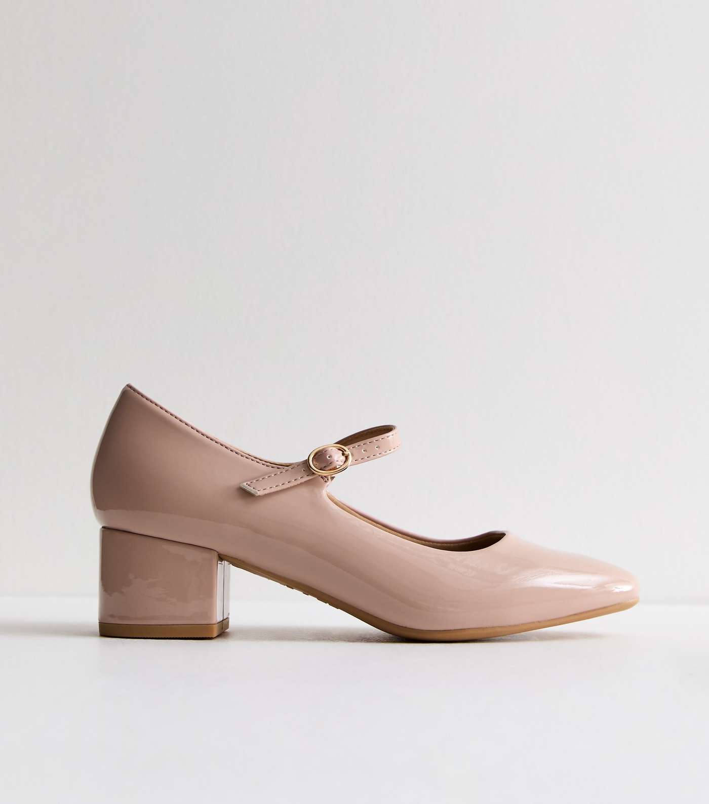 Pale Pink Patent Mary Jane Block Heel Court Shoes Image 5