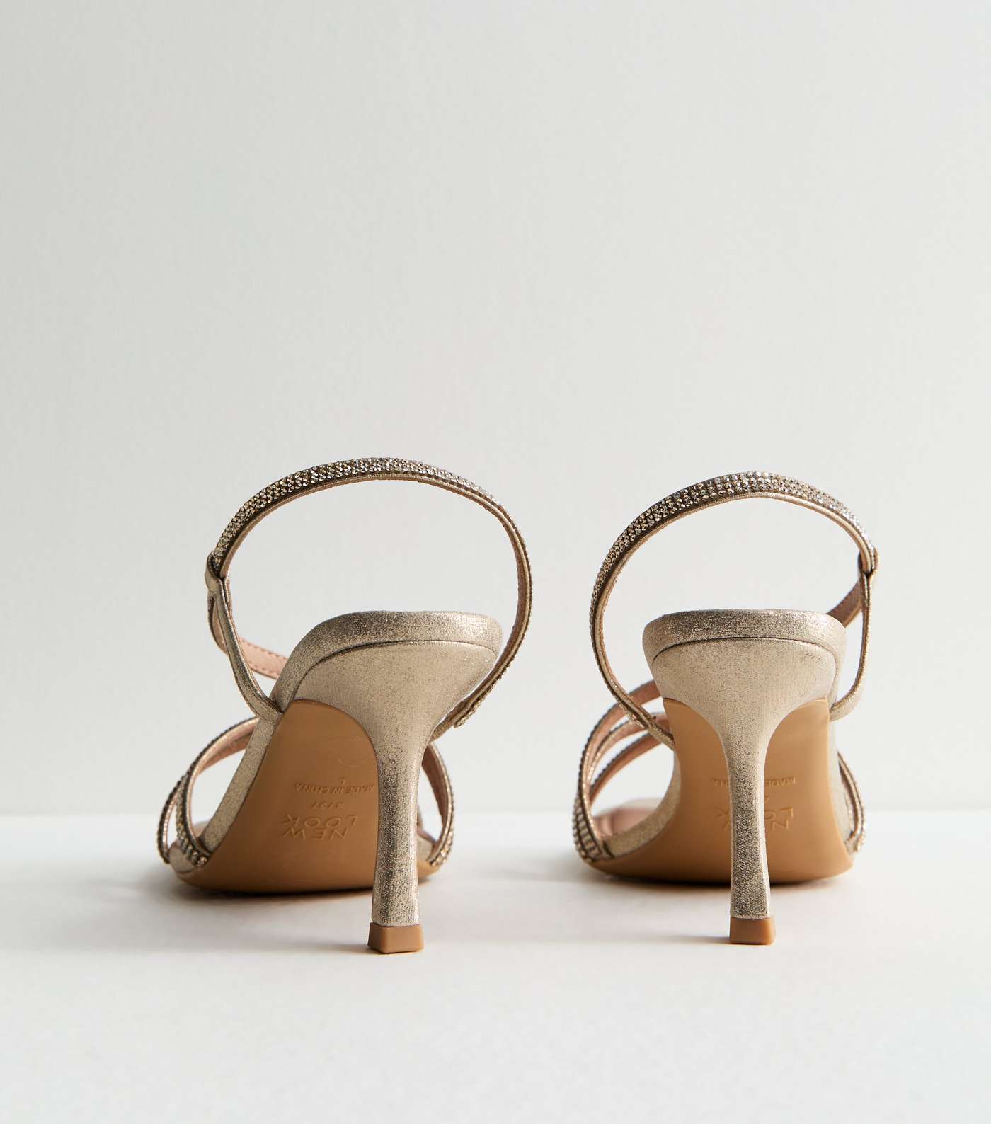 Wide Fit Gold Diamanté Strappy Stiletto Heel Sandals Image 4
