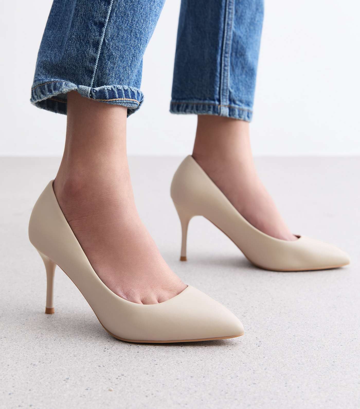 Extra Wide Fit Off White Pointed Stiletto Heel Court Shoes Image 2