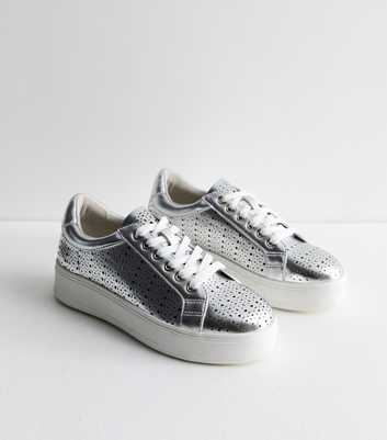 Silver Laser Cut Chunky Trainers