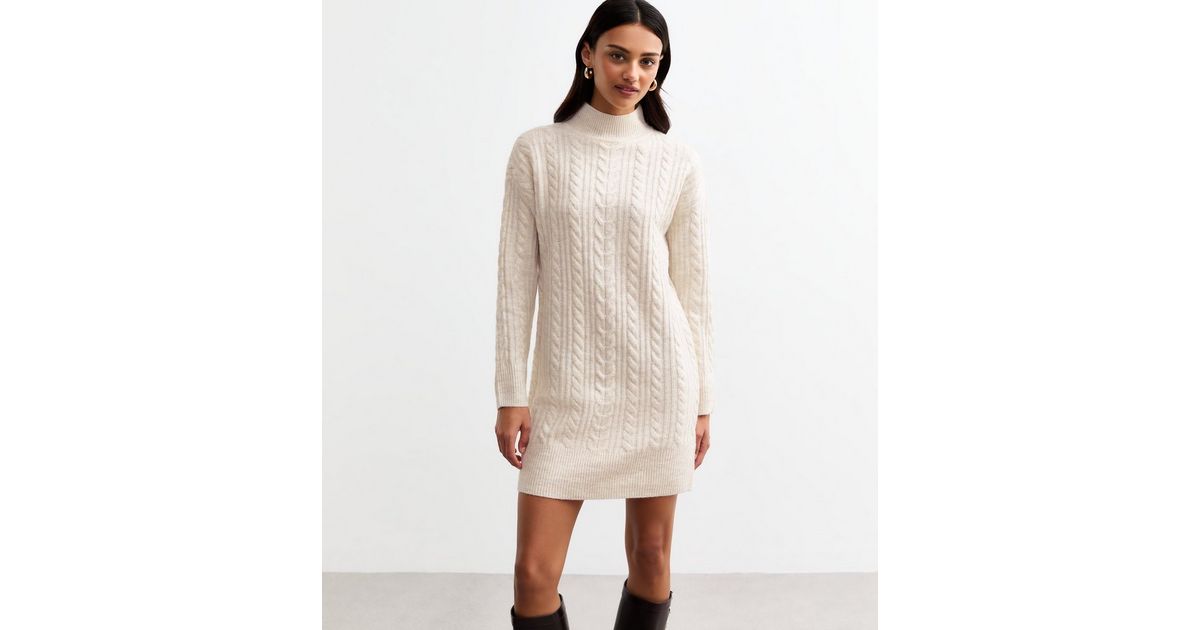 zara cream jumper dress Long Sleeve Roll Neck Dress Zara Long Sleeve White Knit Dress Zara Long  Sleeve White Ribbed