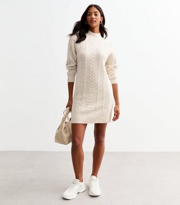 Cream Cable Knit Mini Dress | New Look