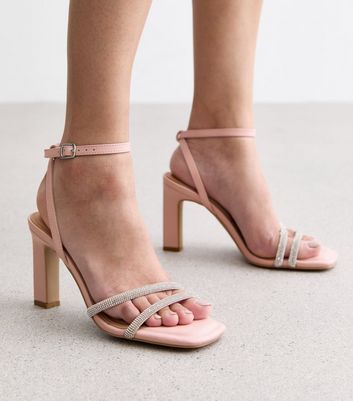 Pink Embellished Block Stiletto Heel Sandals New Look