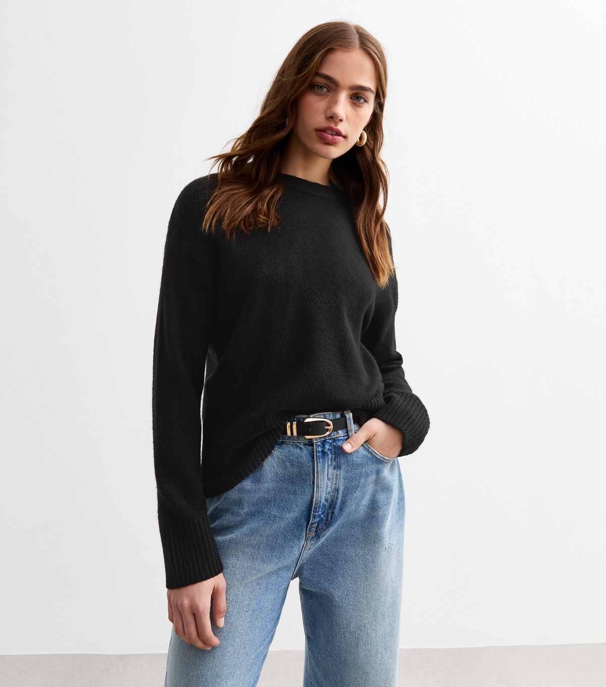 Women's Black Soft Midweight Knit Crew Neck Jumper New Look
