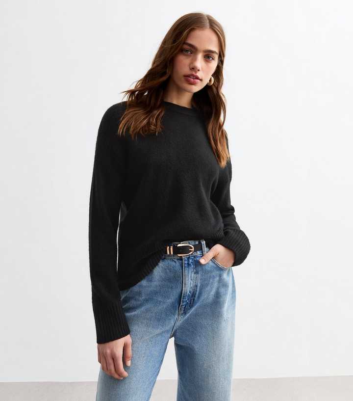 Black Soft Midweight Knit Crew Neck Jumper 