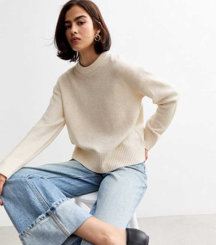 Off White Soft Midweight Knit Crew Neck Jumper 