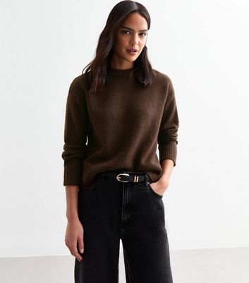 Dark Brown Soft Midweight Knit Crew Neck Jumper