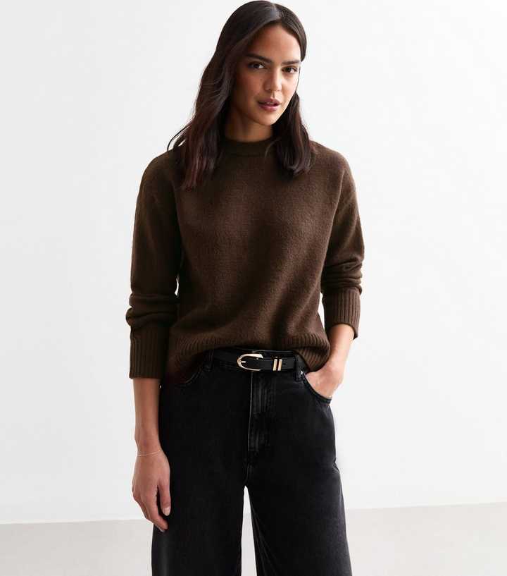 Dark Brown Soft Midweight Knit Crew Neck Jumper 