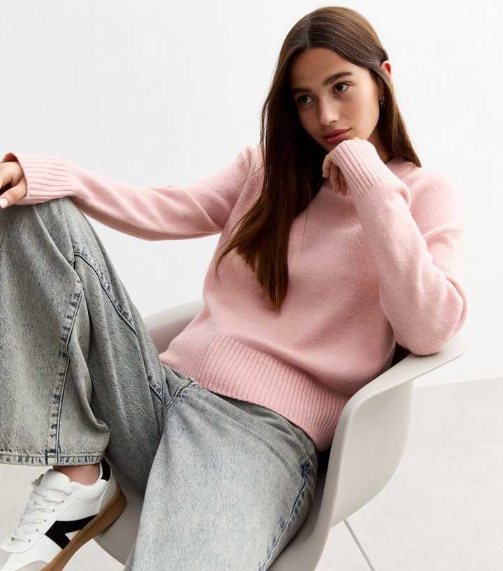 Pink Soft Midweight Knit Crew Neck Jumper 