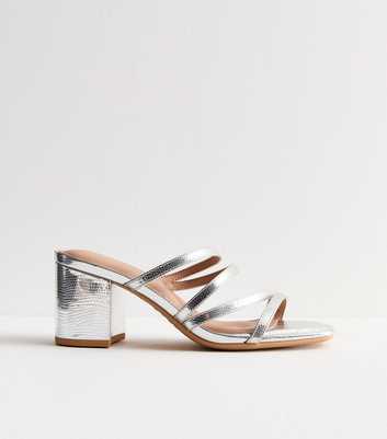 Extra Wide Fit Silver Multi-Strap Mule Sandals