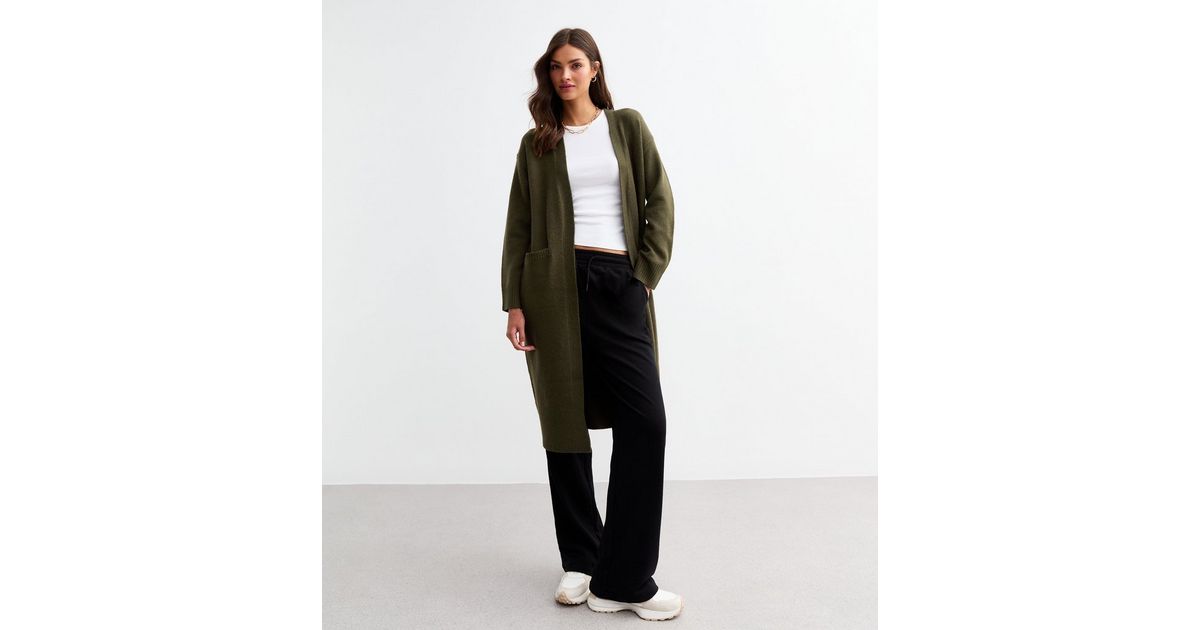 Ladies Khaki Oversized Fold Over Sleeve Open Front Cardigan main image 1