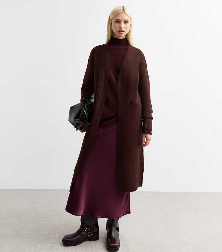 Burgundy Open Front Midi Cardigan