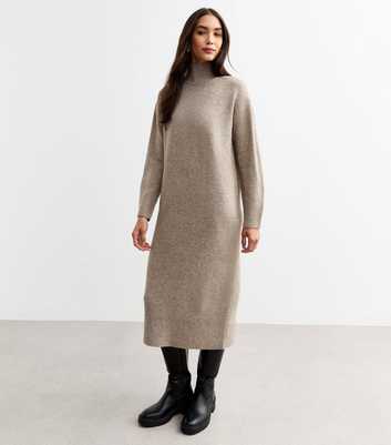 Mink Knit High Neck Midi Dress