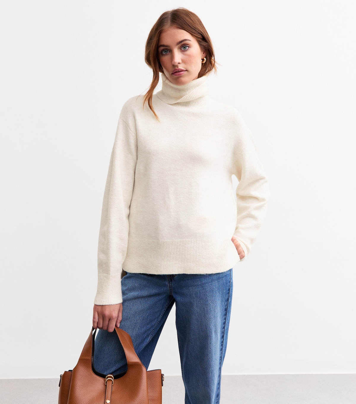 Women's Tall Off White Roll Neck Step Hem Jumper New Look