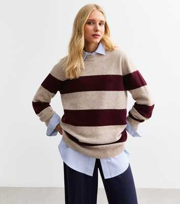 Burgundy Wide Stripe Crew Neck Jumper