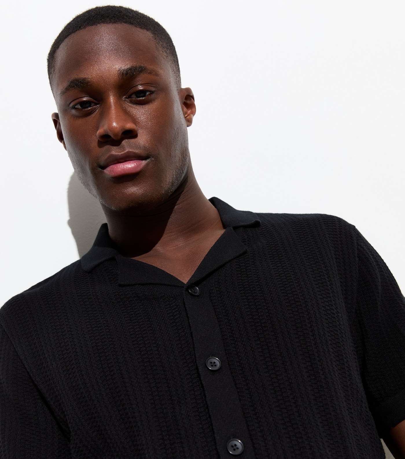 New Look short sleeve button up polo in black