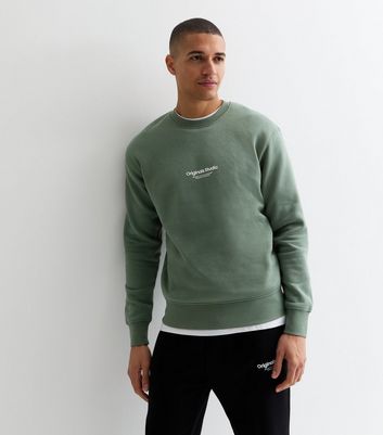 Jack Jones Green Regular Original Studios Logo Crew Neck Sweatshirt New Look