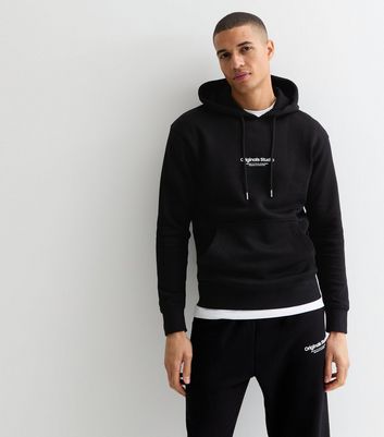 Jack Jones Black Original Studios Logo Hoodie New Look